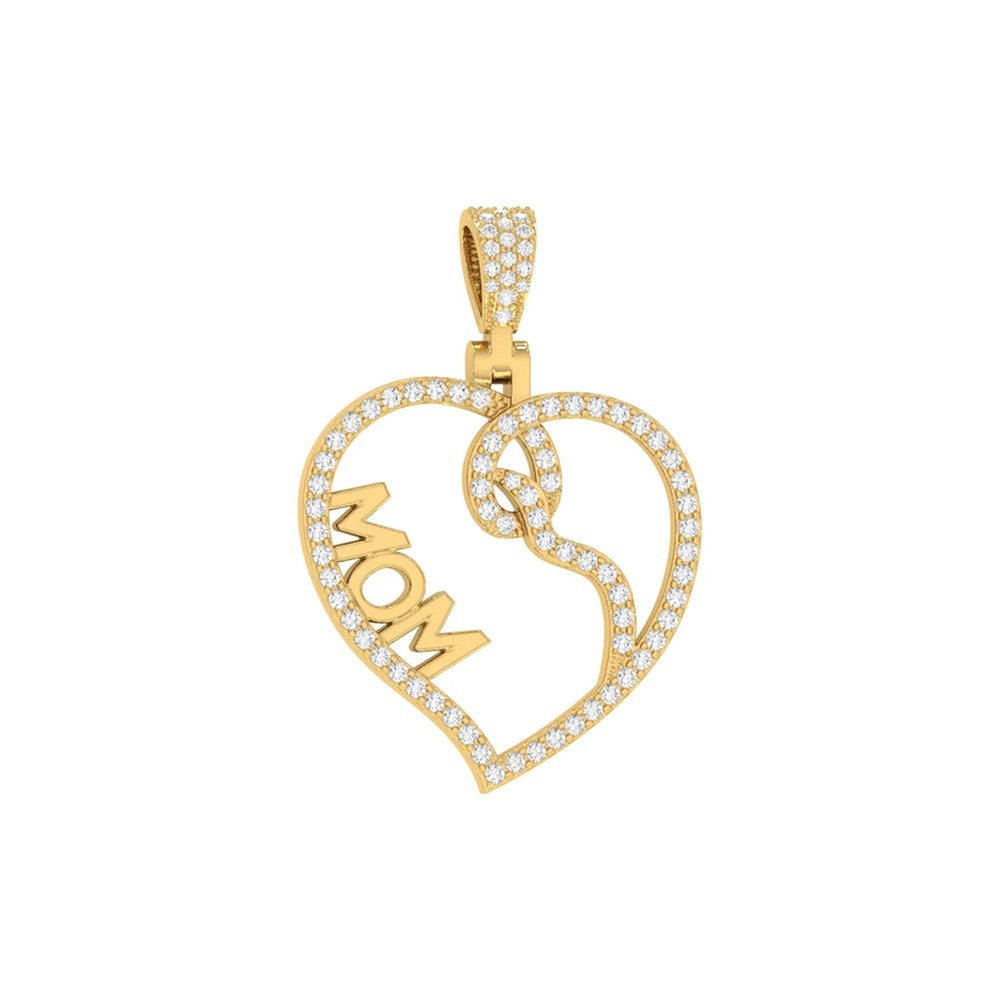Iced MOM Heart Pendant – 0.37 CT Lab Diamond Sterling Silver Memorial Charm