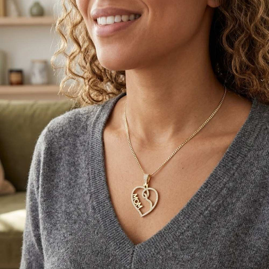 Iced MOM Heart Pendant – 0.37 CT Lab Diamond Sterling Silver Memorial Charm