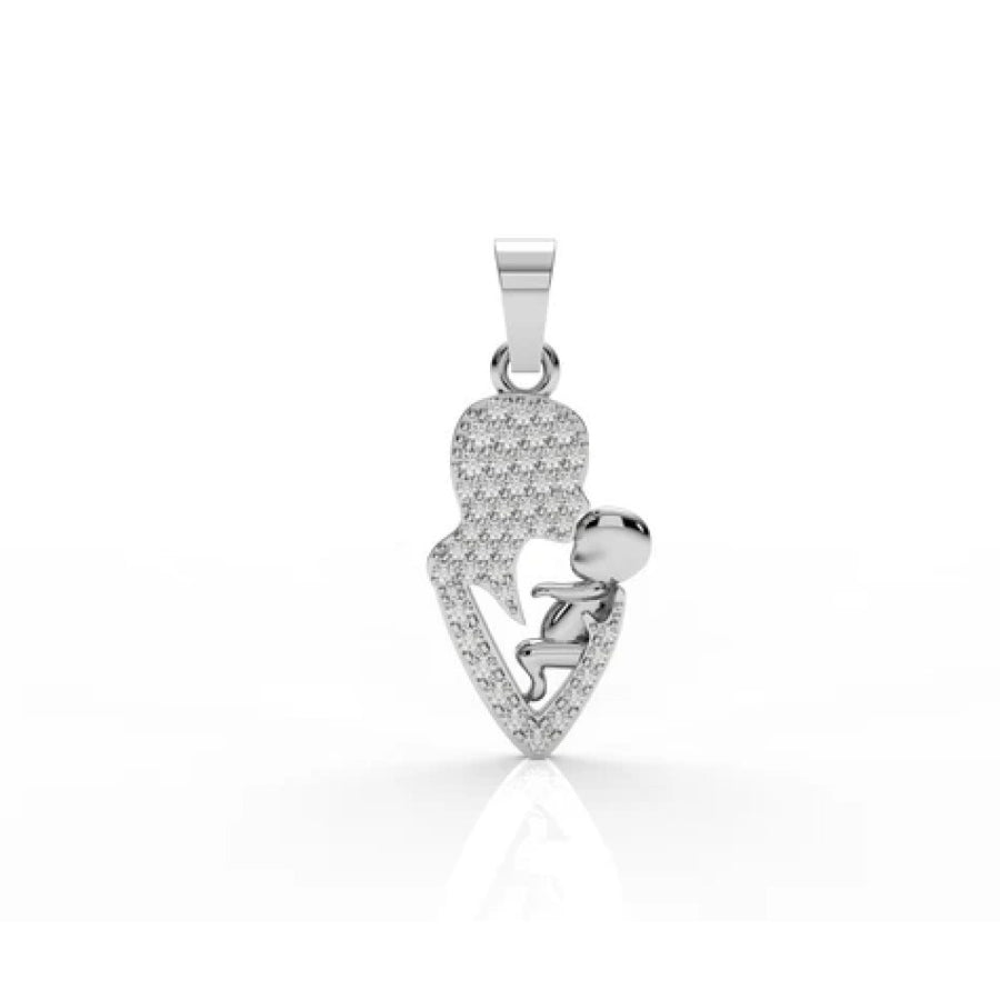 Iced Mother & Child Heart Pendant – 0.26 CT Diamond Accent | Sterling Silver