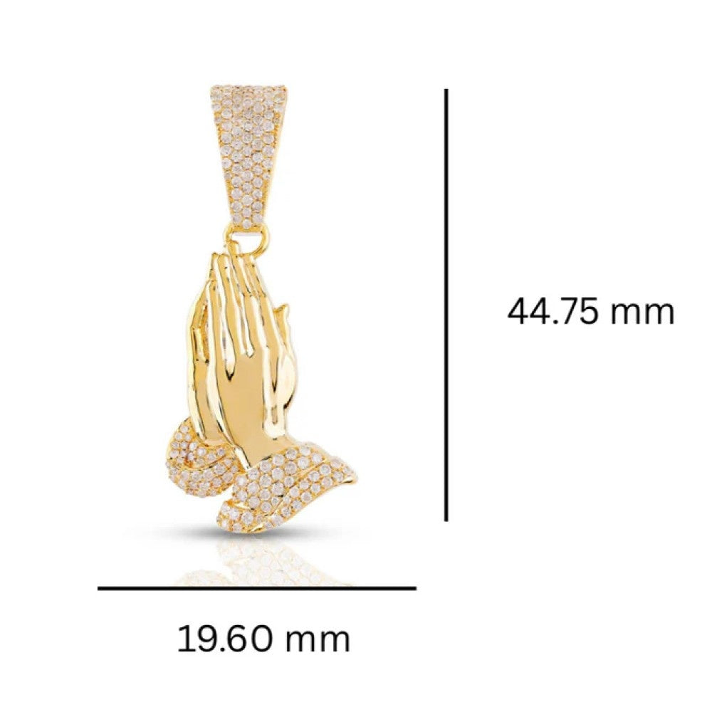 Iced Praying Hands Pendant – 0.90CT Lab Diamond Charm (Solid Silver, 3 Finishes)