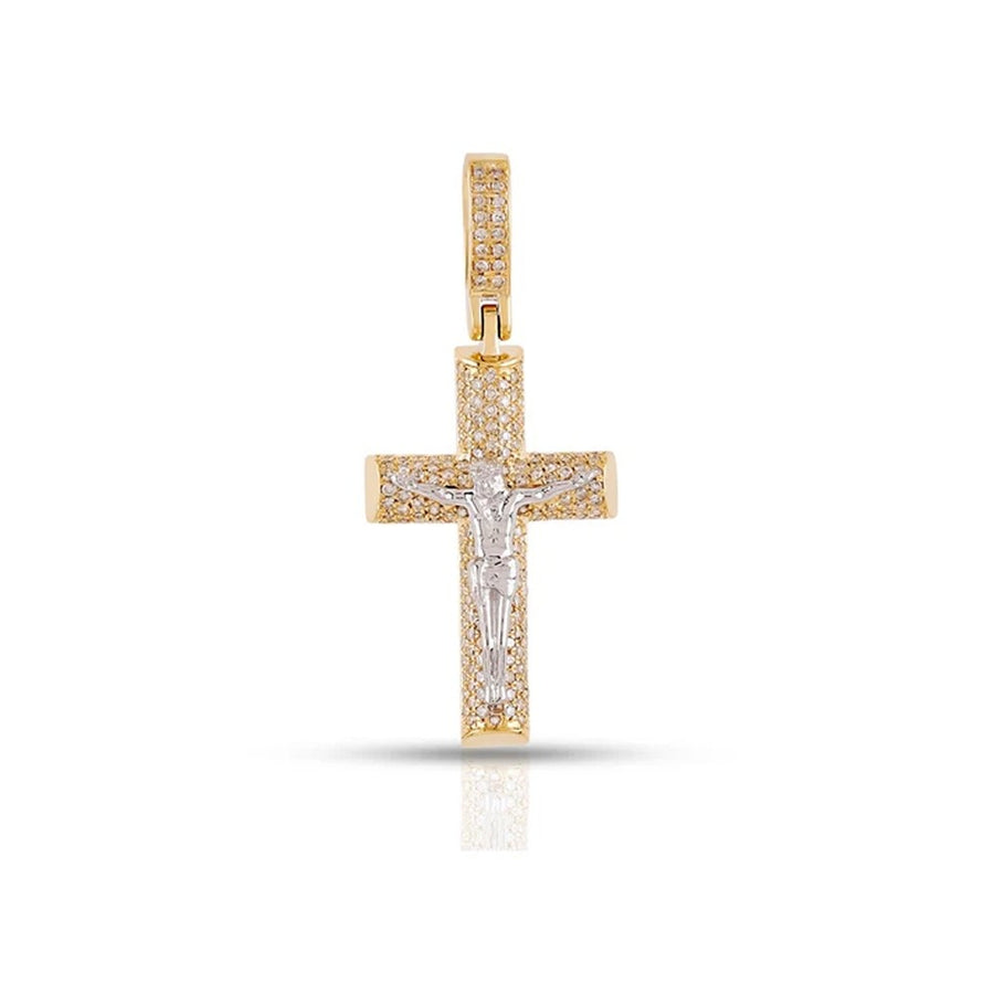 Micro Pavé Jesus Diamond Cross Pendant – Sterling Silver