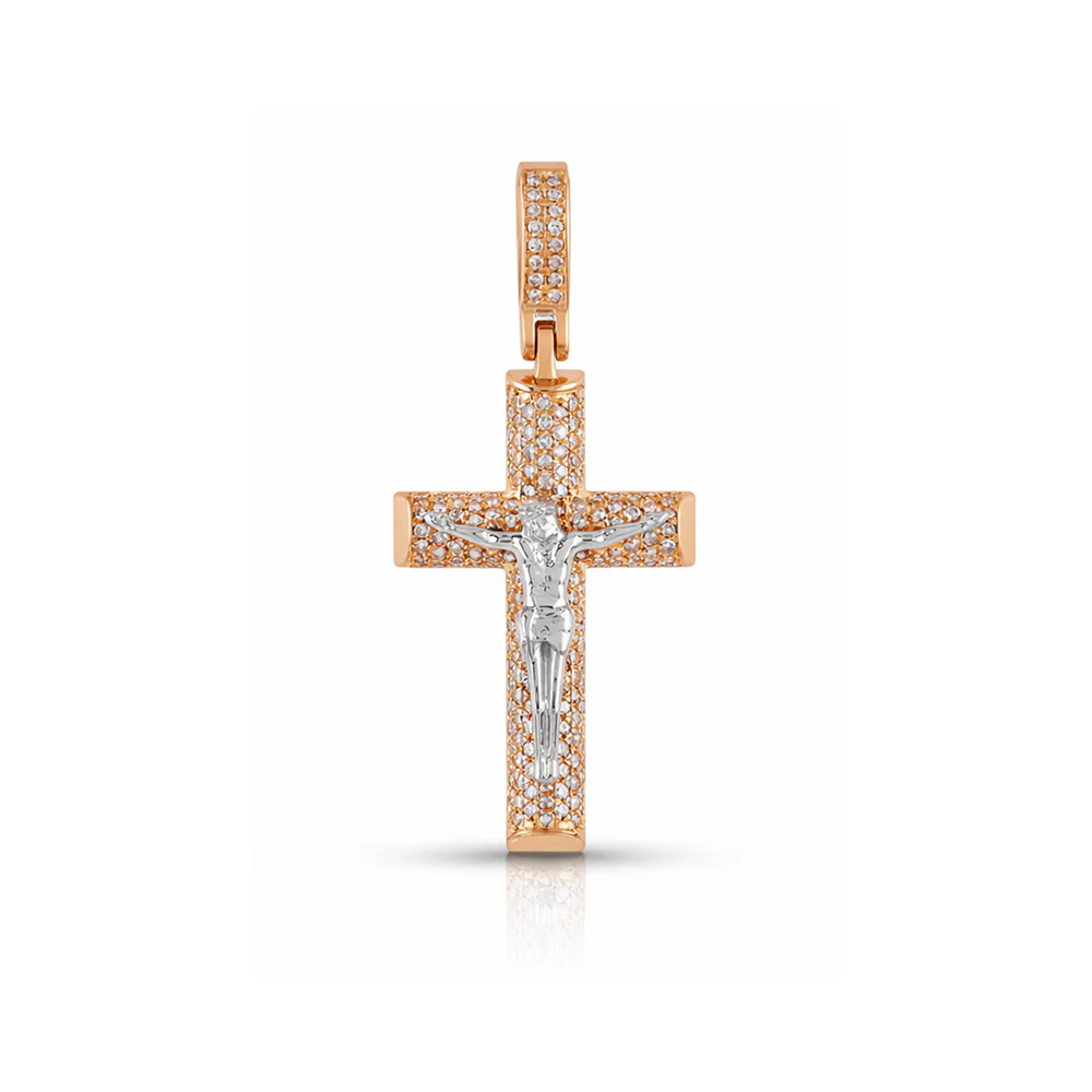 Micro Pavé Jesus Diamond Cross Pendant – Sterling Silver