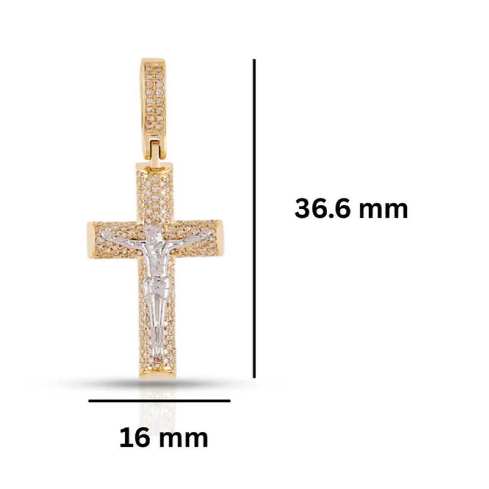 Micro Pavé Jesus Diamond Cross Pendant – Sterling Silver