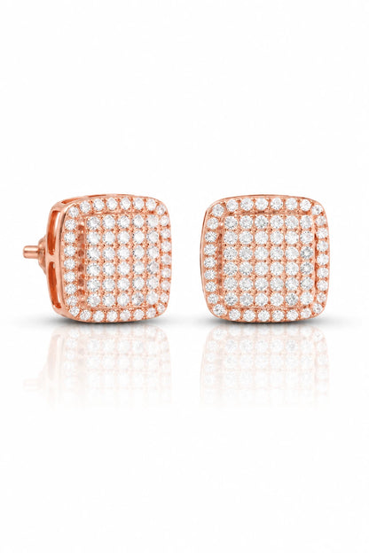 Micro Pave Square Stud Earrings 0.39CT - Rose Gold - Front View