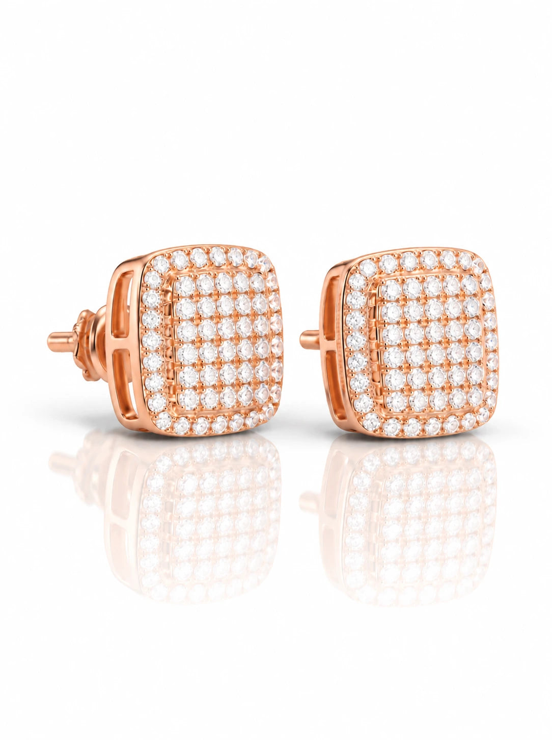 Micro Pave Square Stud Earrings 0.39CT - Rose Gold - Side View