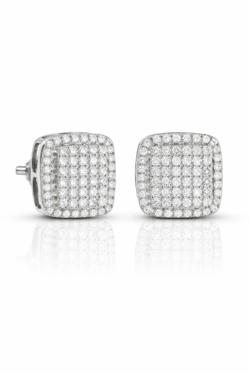 Micro Pave Square Stud Earrings 0.39CT - White Gold - Front View