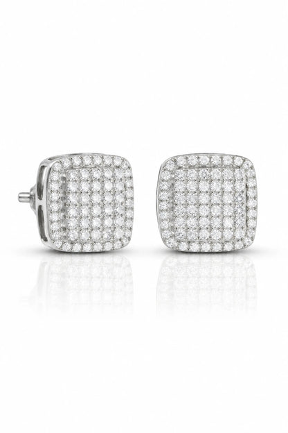 Micro Pave Square Stud Earrings 0.39CT - White Gold - Front View