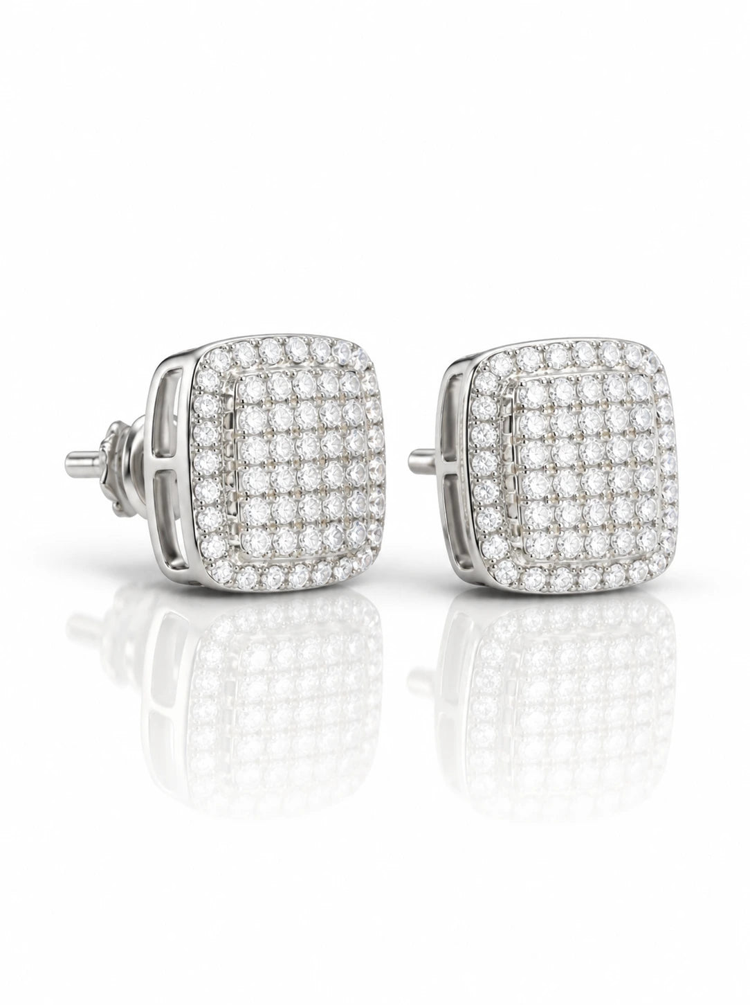 Micro Pave Square Stud Earrings 0.39CT - White Gold - Side View