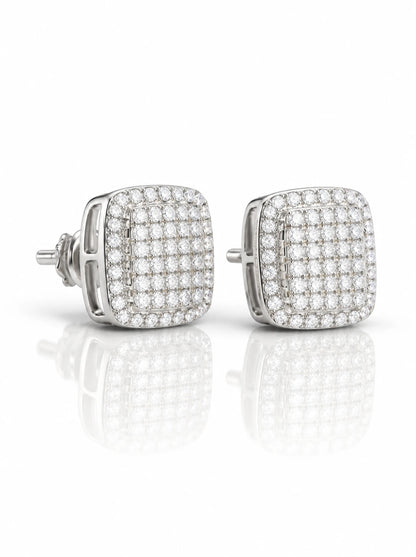 Micro Pave Square Stud Earrings 0.39CT - White Gold - Side View