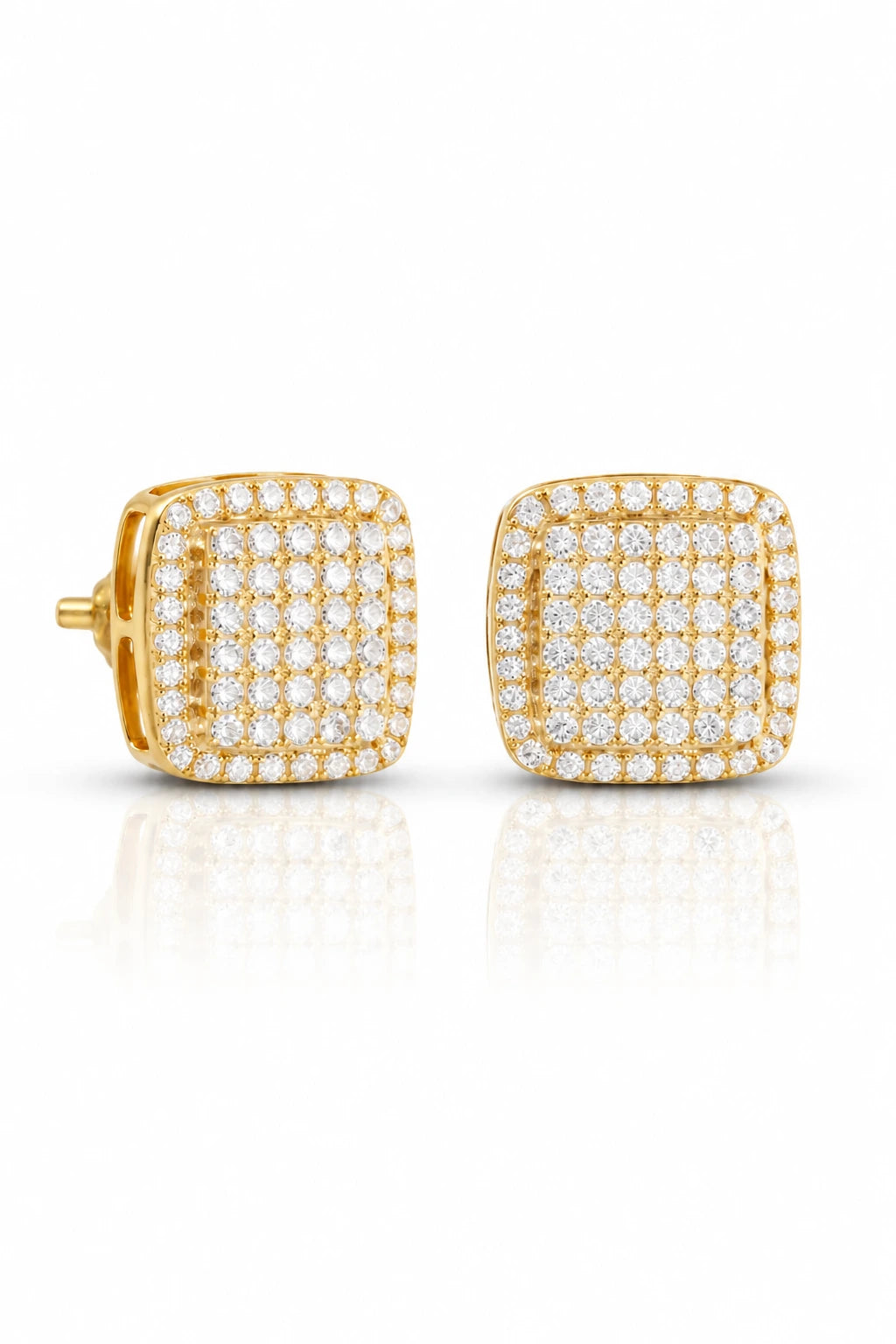 Micro Pave Square Stud Earrings 0.39CT - Yellow Gold - Front View