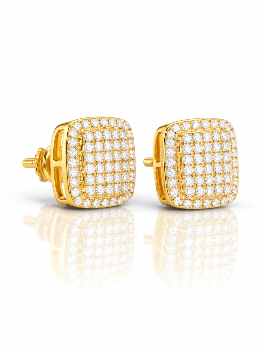 Micro Pave Square Stud Earrings 0.39CT - Yellow Gold - Side View