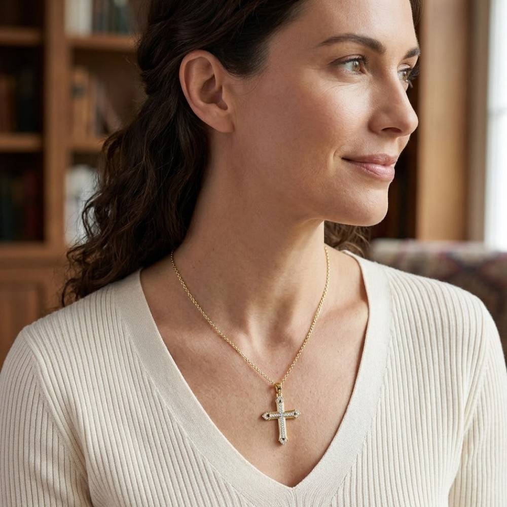 Minimal Arrow Tip Diamond Cross Pendant – Sterling Silver