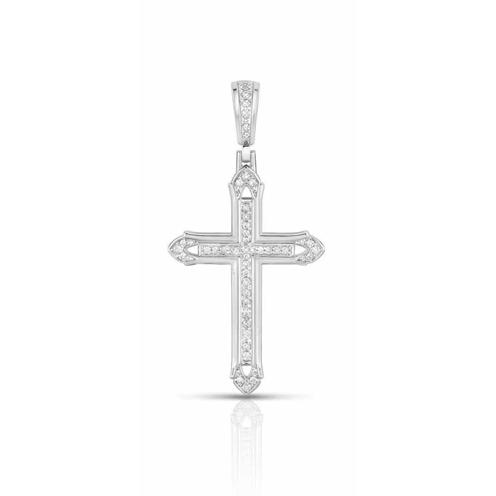 Minimal Arrow Tip Diamond Cross Pendant – Sterling Silver
