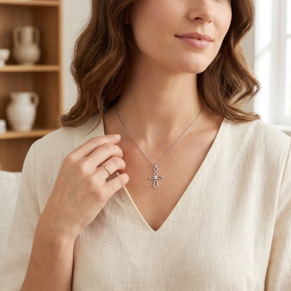 Minimal Diamond Cross Necklace Set – Sterling Silver