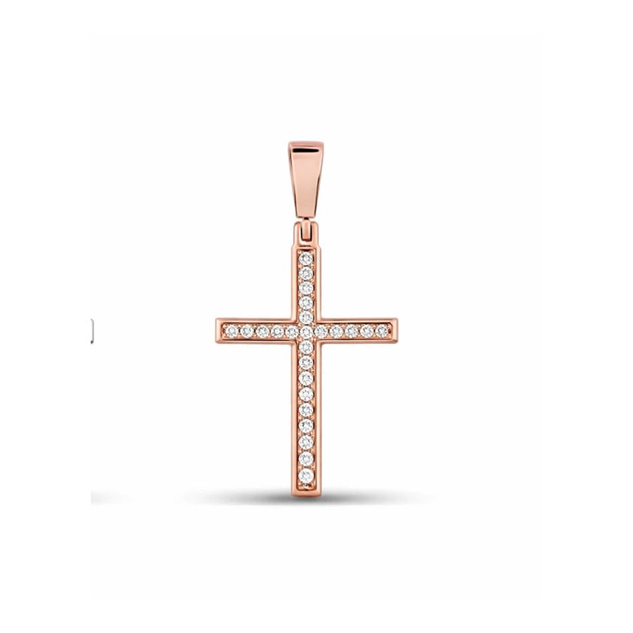 Minimal Micro-Pavé Diamond Cross Pendant – Sterling Silver