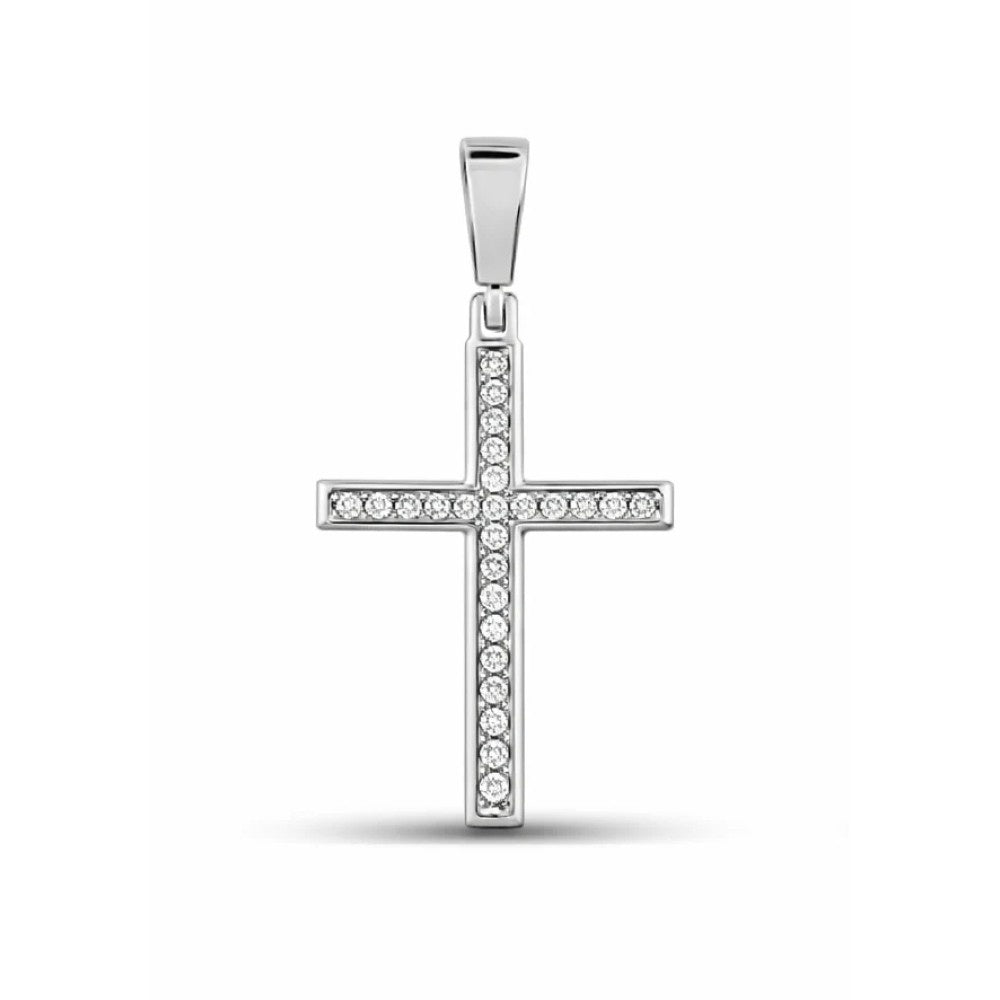 Minimal Micro-Pavé Diamond Cross Pendant – Sterling Silver