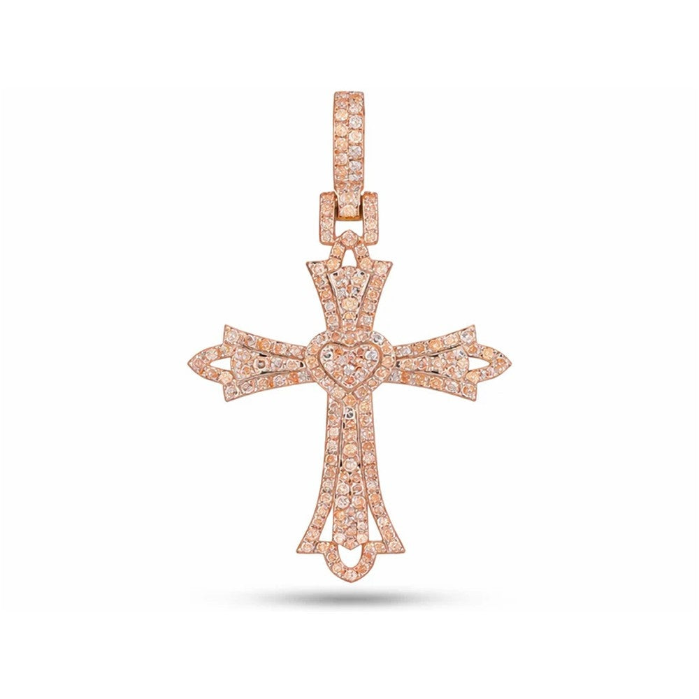 Ornate Heart-Center Diamond Cross Pendant Rose gold GLAM NYC