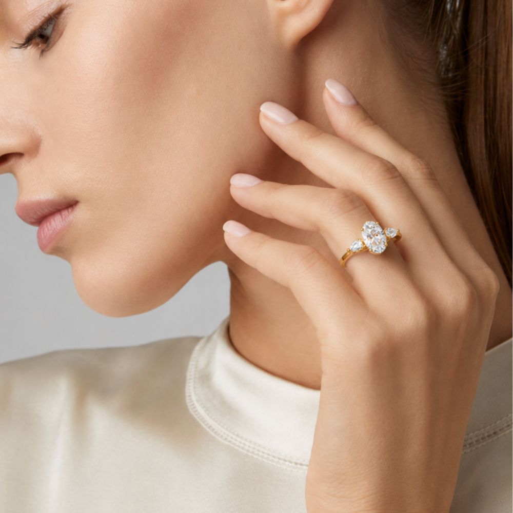 Oval Cut Lab-Grown Diamond Engagement Ring (Sterling Silver)