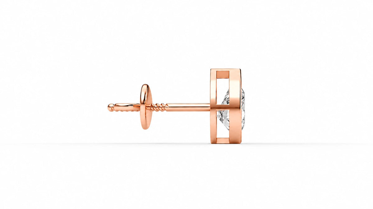 Pear-Cut Diamond Bezel Stud Earrings – 2.00 CTW - Rose Gold - Side View