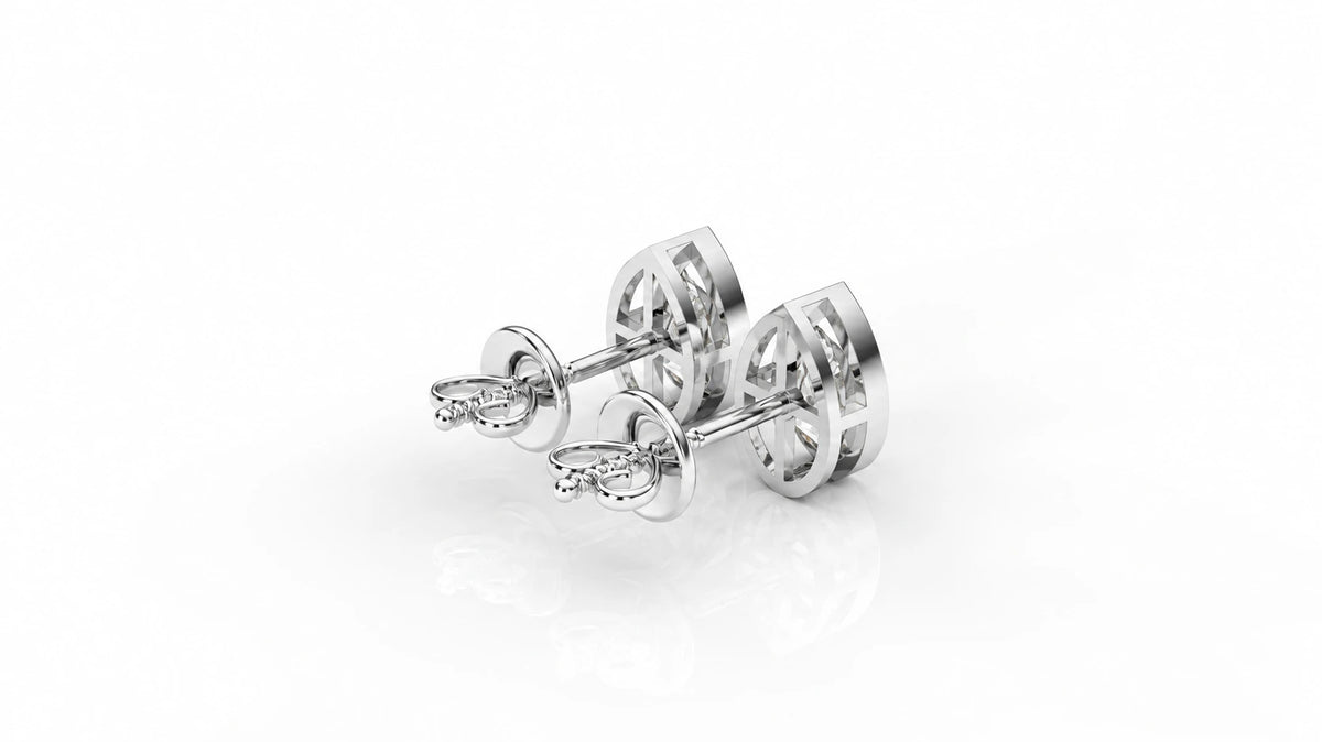 Pear-Cut Diamond Bezel Stud Earrings – 2.00 CTW - White Gold - Back View