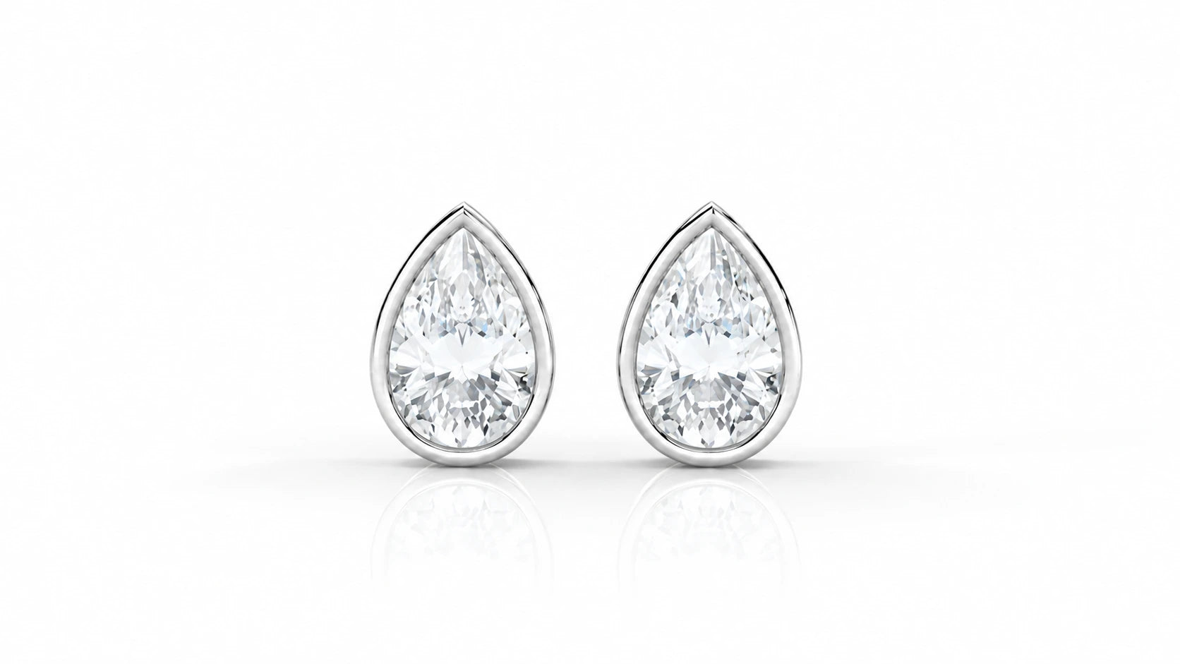 Pear-Cut Diamond Bezel Stud Earrings – 2.00 CTW - White Gold - Front View