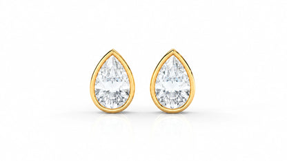 Pear-Cut Diamond Bezel Stud Earrings – 2.00 CTW - Yellow Gold - Front View