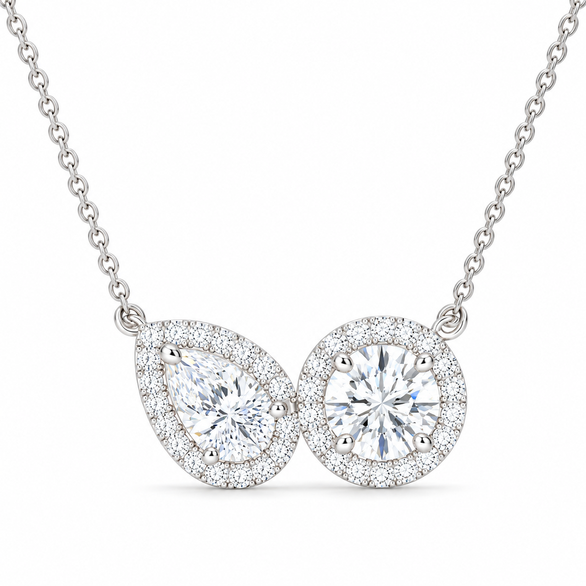 Pear & Halo Diamond Pendant Necklace – 0.93 CTW