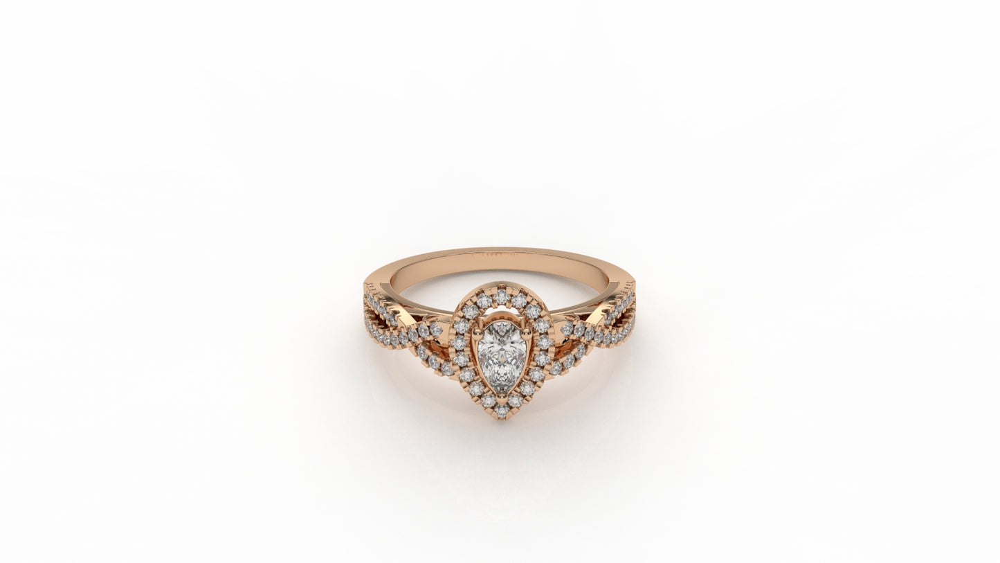 Rose gold ring with a pear-shaped diamond GLAM NYC