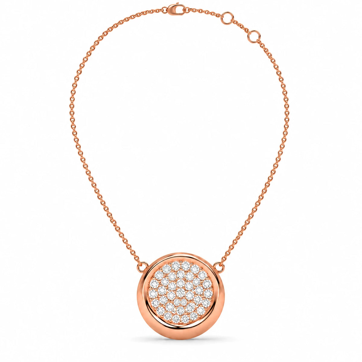Round Cluster Diamond Pendant Necklace – 0.56 CTW Rose Gold Full Chain