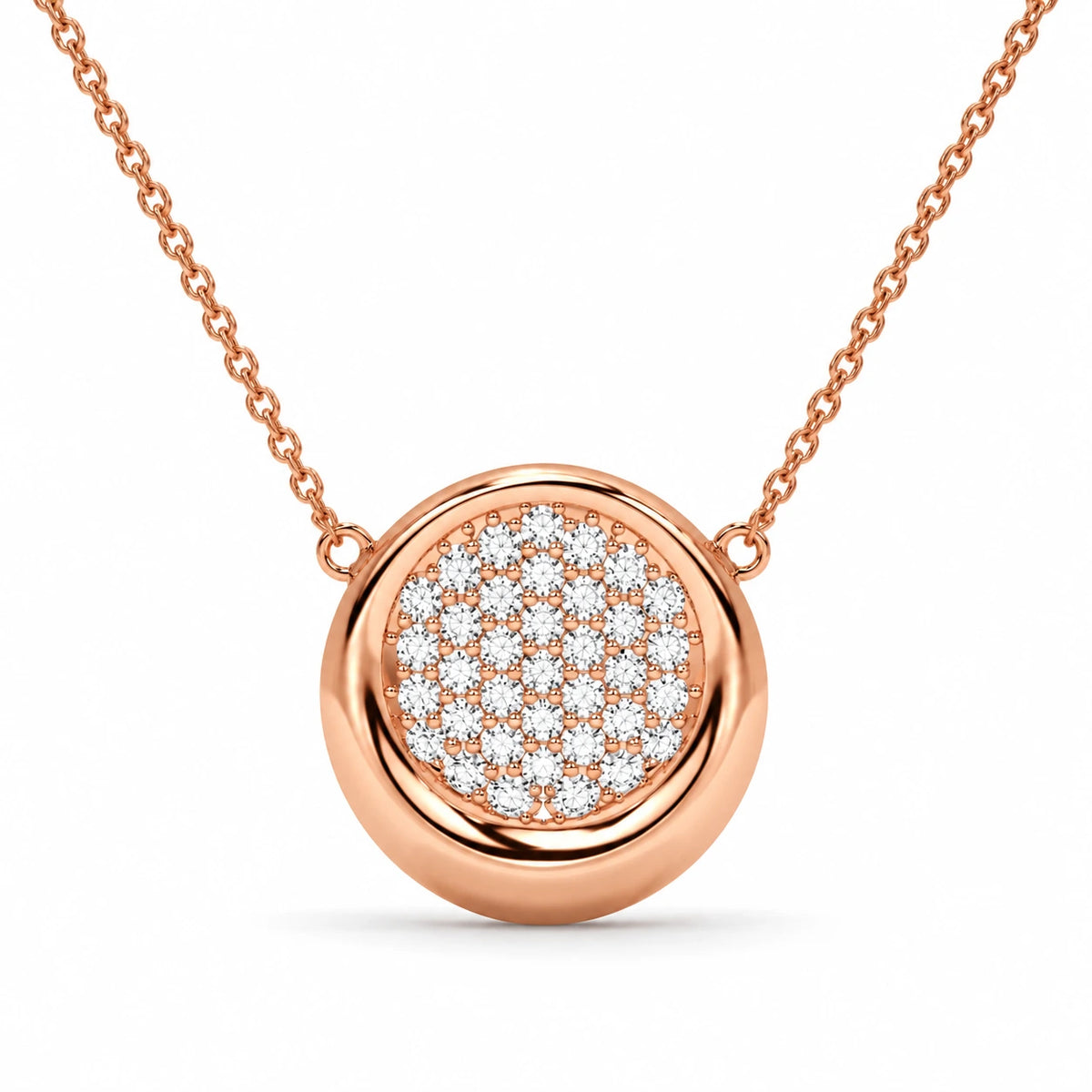 Round Cluster Diamond Pendant Necklace – 0.56 CTW Rose Gold Half Chain