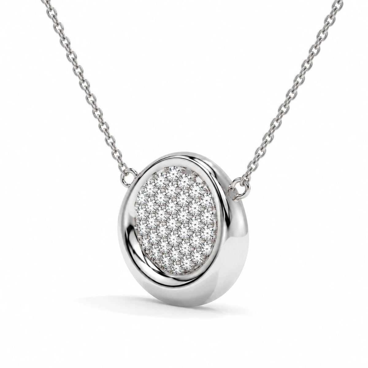 Round Cluster Diamond Pendant Necklace – 0.56 CTW White Gold Half Chain Cross
