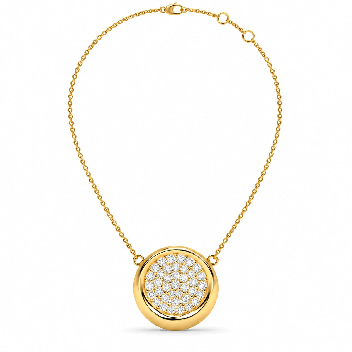 Round Cluster Diamond Pendant Necklace – 0.56 CTW Yellow Gold Full Chain