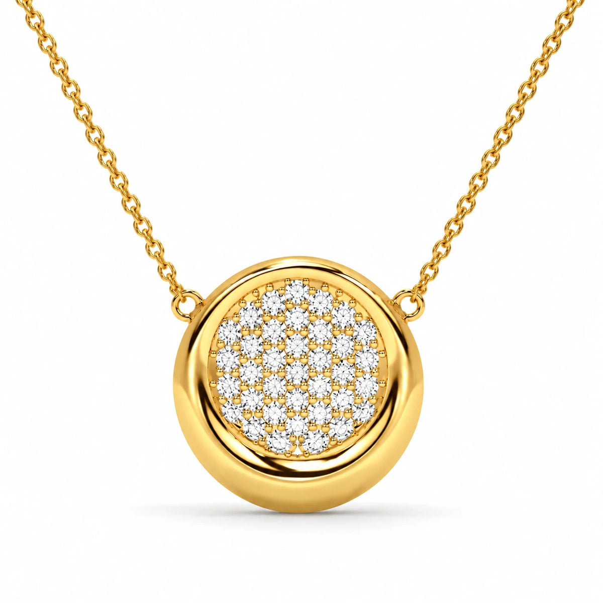 Round Cluster Diamond Pendant Necklace – 0.56 CTW Yellow  Gold Half Chain
