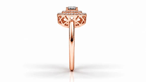 Round Halo Diamond Engagement Ring – 0.73 CTW - Rose Gold - Angled View