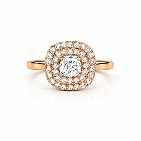 Round Halo Diamond Engagement Ring – 0.73 CTW - Rose Gold - Front View