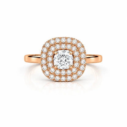 Round Halo Diamond Engagement Ring – 0.73 CTW - Rose Gold - Front View