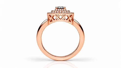 Round Halo Diamond Engagement Ring – 0.73 CTW - Rose Gold - Side View