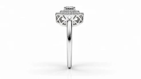 Round Halo Diamond Engagement Ring – 0.73 CTW - White Gold - Angled View