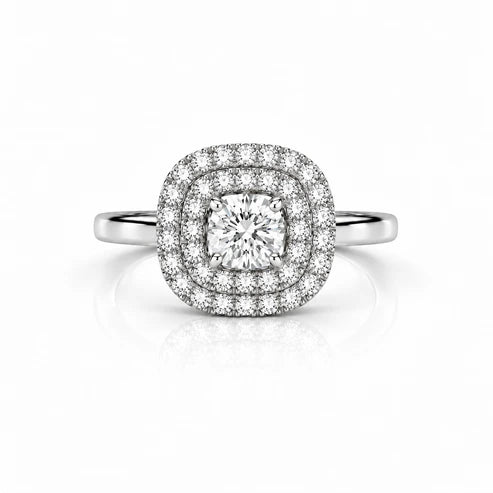Round Halo Diamond Engagement Ring – 0.73 CTW - White Gold - Front View