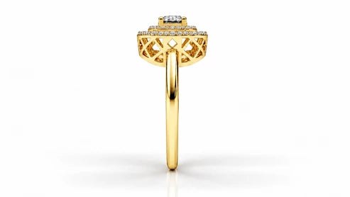 Round Halo Diamond Engagement Ring – 0.73 CTW - Yellow Gold - Angled View