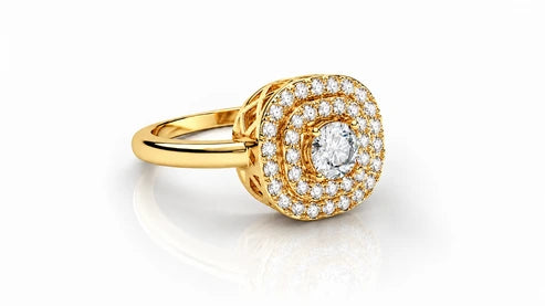 Round Halo Diamond Engagement Ring – 0.73 CTW - Yellow Gold - Back View