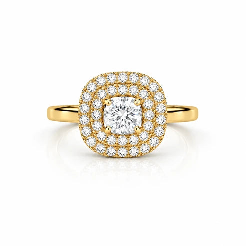 Round Halo Diamond Engagement Ring – 0.73 CTW - Yellow Gold - Front View
