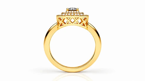Round Halo Diamond Engagement Ring – 0.73 CTW - Yellow Gold - Side View