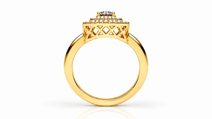 Round Halo Diamond Engagement Ring – 0.73 CTW - Yellow Gold - Side View