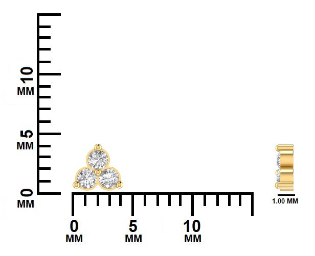 Gold earring with three diamonds measurement GLAM NYC