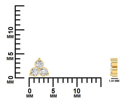 Gold earring with three diamonds measurement GLAM NYC