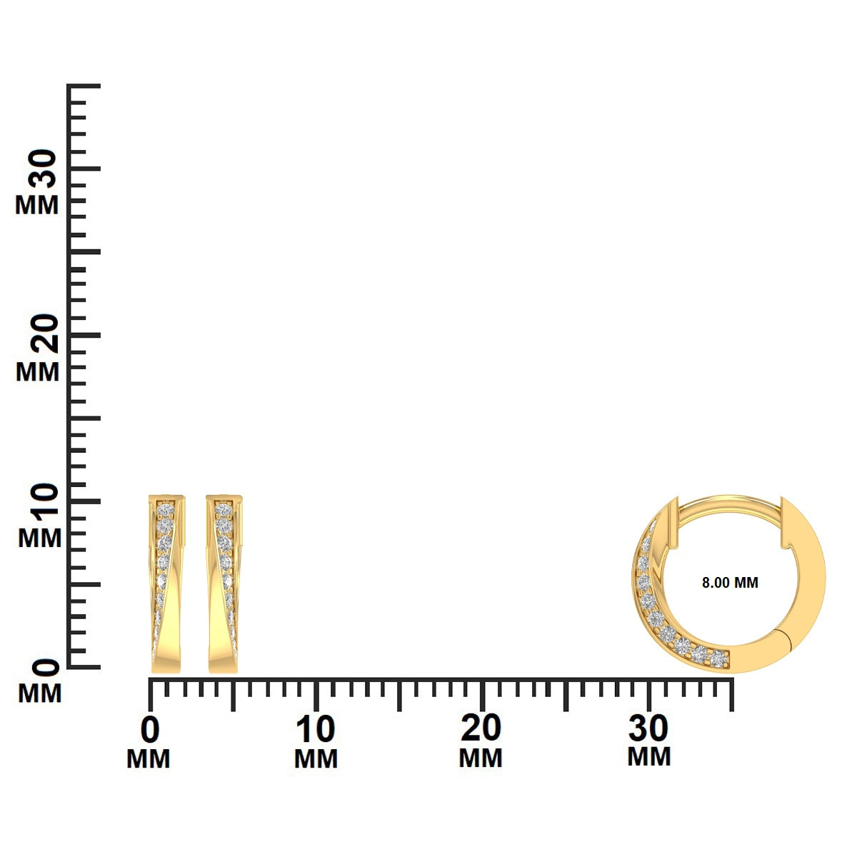 Gold hoop earrings with diamonds measurement GLAM NYC
