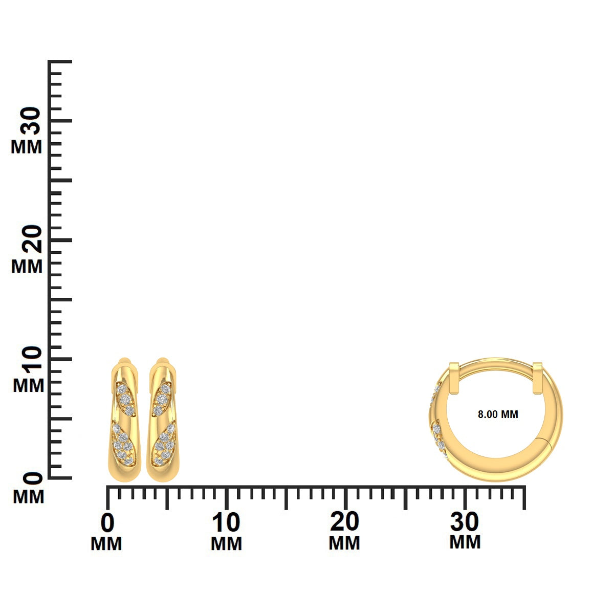 Gold hoop earrings with diamonds measurement GLAM NYC