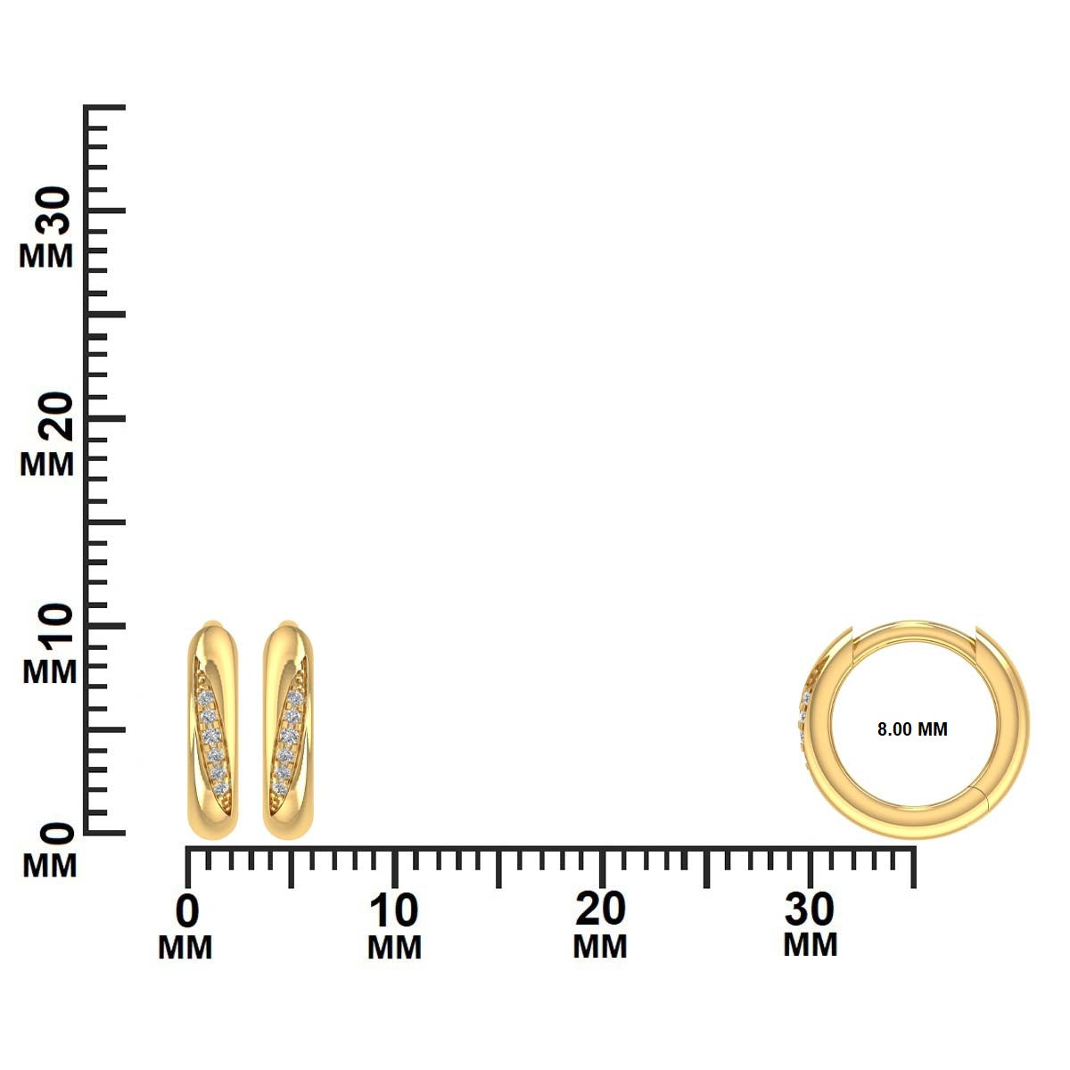 Gold earrings with small diamonds measurement GLAM NYC