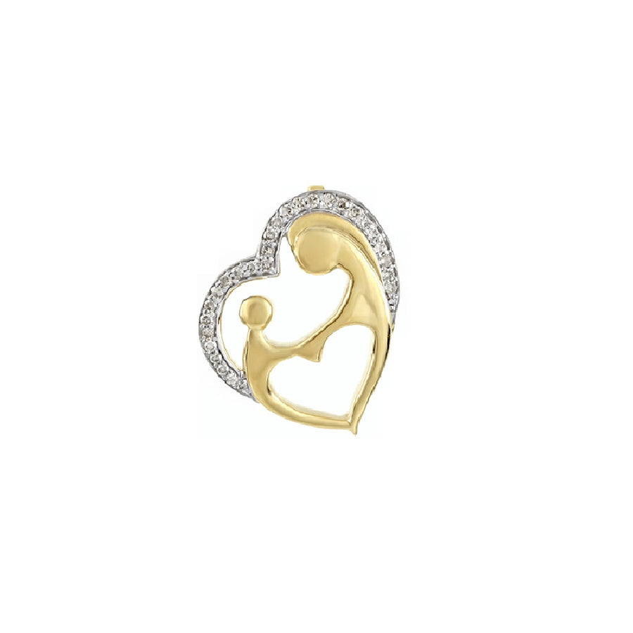 Diamond Mother & Child Heart Pendant – 0.13 CT Sterling Silver Gold Finish